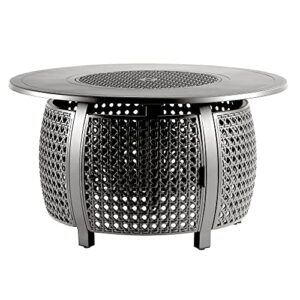 Round 44 in. x 44 in. Aluminum Propane Fire Pit Table with Glass Beads, Two Covers, Lid, 57,000 BTUs in Grey Finish