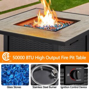 Yaheetech 30" Propane Gas Fire Pit Table 50,000 BTU Square Gas Fire Table with Ceramic Tabletop and Blue Fire Glass for Outdoor /Patio with Rattan Pattern Steel Base/Lid, Black