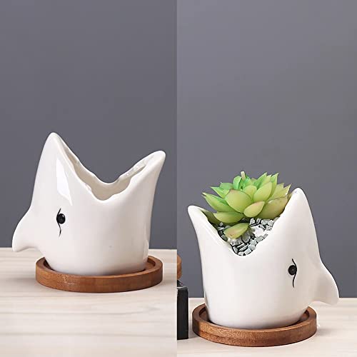 YONGYAN Cute Shark Flower Pot Statue Decoration Ceramics Garden Planters Containers Pot Bookshelf Office Desktop Decor