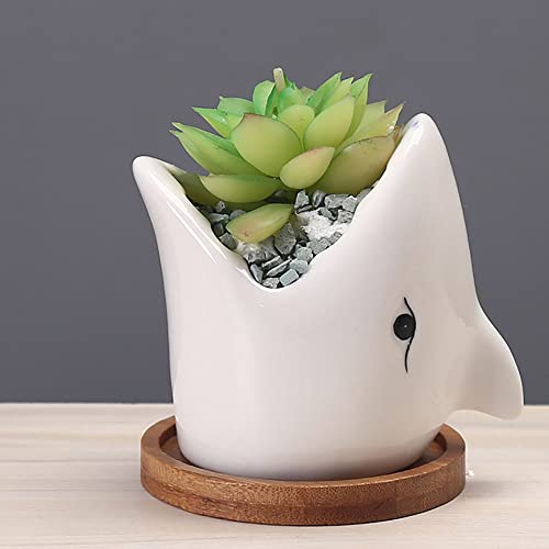 YONGYAN Cute Shark Flower Pot Statue Decoration Ceramics Garden Planters Containers Pot Bookshelf Office Desktop Decor