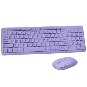 Wireless Ergonomic Keyboard and Mouse Combo, Sweet Mixed Color Cute Keyboard, 2.4G USB, Compatible with Computer, Laptop, PC Desktops, mac (Purple)