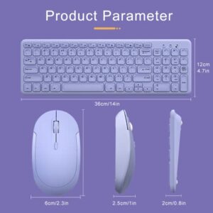 Wireless Ergonomic Keyboard and Mouse Combo, Sweet Mixed Color Cute Keyboard, 2.4G USB, Compatible with Computer, Laptop, PC Desktops, mac (Purple)