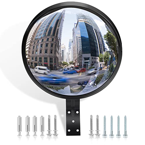 Arcylic Convex Mirror 𝟭𝟮" 𝗦𝗲𝗰𝘂𝗿𝗶𝘁𝘆 𝗠𝗶𝗿𝗿𝗼𝗿, Adjustable Fixing Bracket Wide Angle Clear View For Indoor Outdoor Driveway Parking Garage Warehouse Office By Hydencamm (12 inch)