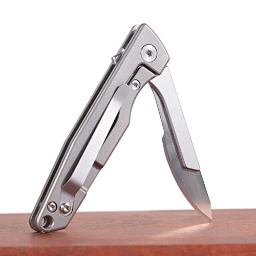 TENCHILON TC31 Small Folding Scalpel Pocket Flipper Knife, 3.1 inches Titanium Carbon Fiber Handle, Mini EDC Utility Box Cutter Knives