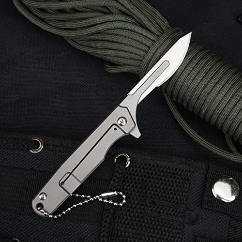 TENCHILON T30 Mini Titanium Flipper Folding Pocket Scalpel Knife, 10pcs #24 Blades, 3 inches Handle with Frame Lock, Tiny Small Micro EDC Knives for Men Women