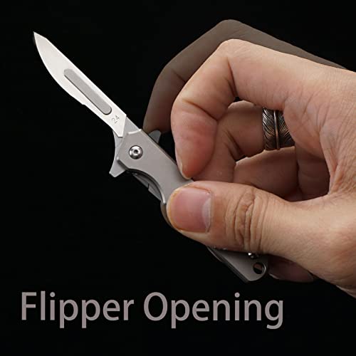 TENCHILON T30 Mini Titanium Flipper Folding Pocket Scalpel Knife, 10pcs #24 Blades, 3 inches Handle with Frame Lock, Tiny Small Micro EDC Knives for Men Women