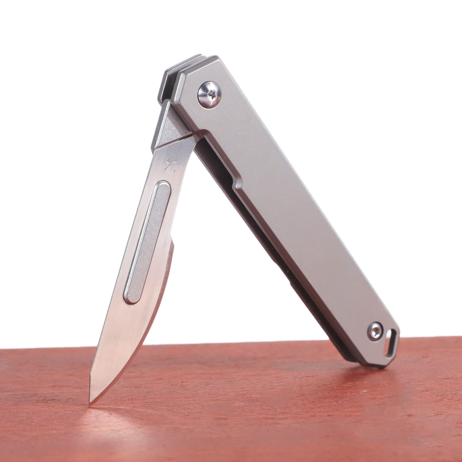 TENCHILON T31 Mini Slim Titanium Flipper Folding Scalpel Pocket Knife, 10pcs #24 Blades Tiny Small Micro EDC Keychain Knives for Men Women