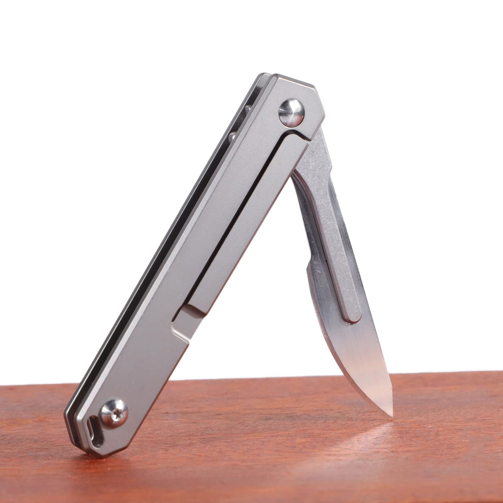 TENCHILON T31 Mini Slim Titanium Flipper Folding Scalpel Pocket Knife, 10pcs #24 Blades Tiny Small Micro EDC Keychain Knives for Men Women