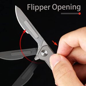 TENCHILON T29 Mini Titanium Folding Scalpel Pocket Flipper Knife, 10pcs #24 Blades, 2.9 inches Handle with Frame Lock, Tiny Small Micro EDC Keychain Knives for Men Women