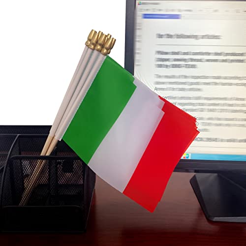 TSMD Italy Stick Flag Italian Small Mini Hand Held Flags,5x8 Inch,12 Pack