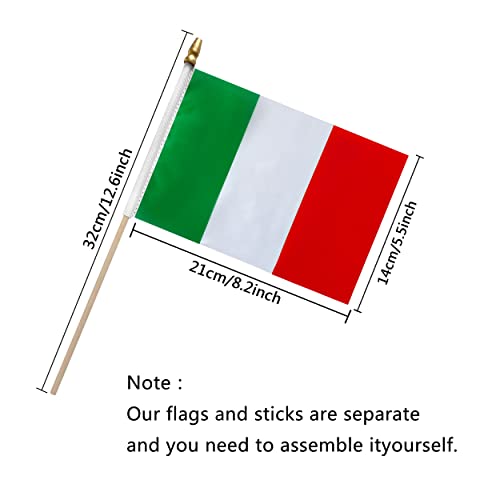 TSMD Italy Stick Flag Italian Small Mini Hand Held Flags,5x8 Inch,12 Pack