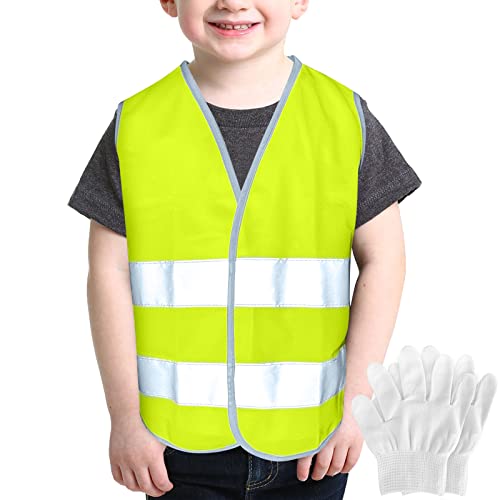 OSEEN Kids Safety Vest High Visibility Reflective Vest With Velcro Child Hi Vis Vest With Reflective Tape, Neon Yellow Color, Velcro Front (Small) (LS1)