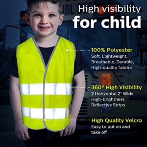 OSEEN Kids Safety Vest High Visibility Reflective Vest With Velcro Child Hi Vis Vest With Reflective Tape, Neon Yellow Color, Velcro Front (Small) (LS1)