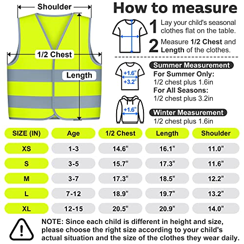 OSEEN Kids Safety Vest High Visibility Reflective Vest With Velcro Child Hi Vis Vest With Reflective Tape, Neon Yellow Color, Velcro Front (Small) (LS1)