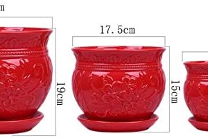 WANIYA1 Chinese Red Ceramic Flower Pots Large Plant Pots for Birthday Wedding Container Indoor Succulent Planter Flower Pot Landscape Decoration Vase Outdoor Garden Ceramic Bonsai Pots, 14cm*12cm