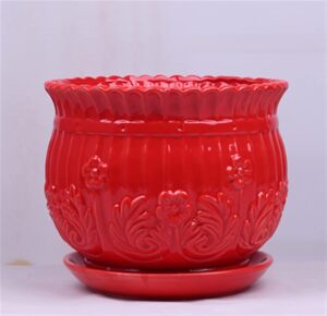 waniya1 chinese red ceramic flower pots large plant pots for birthday wedding container indoor succulent planter flower pot landscape decoration vase outdoor garden ceramic bonsai pots, 14cm*12cm