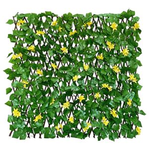 sumery expandable fence privacy screen for balcony patio outdoor,decorative faux ivy fencing panel,artificial hedges (single sided leaves) (1, yellow flowers)