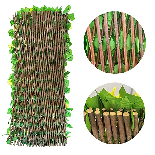 Sumery Expandable Fence Privacy Screen for Balcony Patio Outdoor,Decorative Faux Ivy Fencing Panel,Artificial Hedges (Single Sided Leaves) (1, Yellow Flowers)