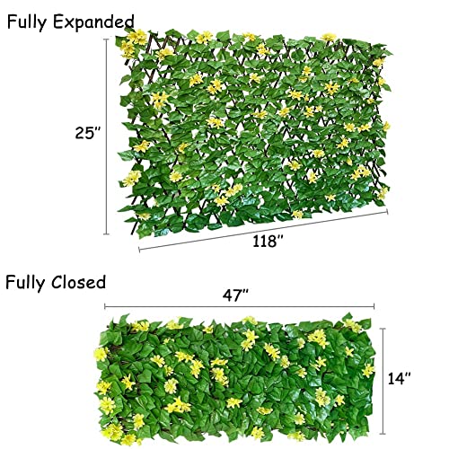 Sumery Expandable Fence Privacy Screen for Balcony Patio Outdoor,Decorative Faux Ivy Fencing Panel,Artificial Hedges (Single Sided Leaves) (1, Yellow Flowers)