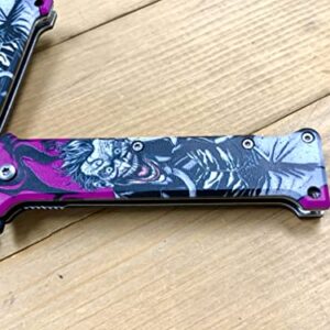 Super Knife 8'' Joker Pocket Knife Spring Assisted Folding Pocket Knife, EDC Tools, Pocket Clip, Camping Accessories, Multicolor