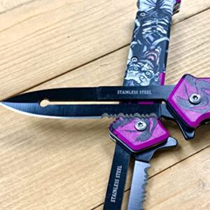 Super Knife 8'' Joker Pocket Knife Spring Assisted Folding Pocket Knife, EDC Tools, Pocket Clip, Camping Accessories, Multicolor