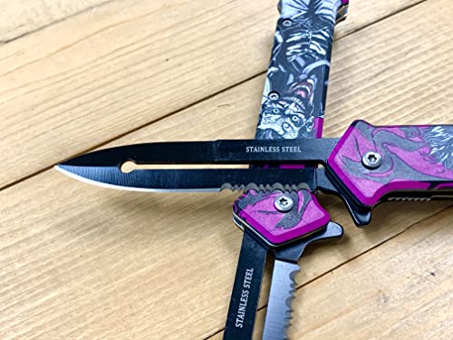 Super Knife 8'' Joker Pocket Knife Spring Assisted Folding Pocket Knife, EDC Tools, Pocket Clip, Camping Accessories, Multicolor