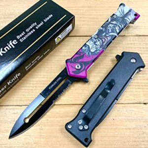 Super Knife 8'' Joker Pocket Knife Spring Assisted Folding Pocket Knife, EDC Tools, Pocket Clip, Camping Accessories, Multicolor