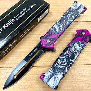 Super Knife 8'' Joker Pocket Knife Spring Assisted Folding Pocket Knife, EDC Tools, Pocket Clip, Camping Accessories, Multicolor