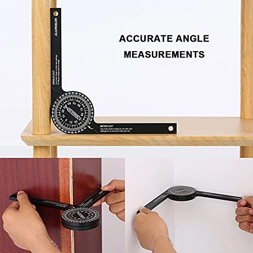 YOURCARE Miter Saw Protractor Angle Finder, 7 Inch Aluminum Miter Protractor, 360 Degree High Precision Miter Angle Finder, Angle Protractor Tool Woodworking, Crown Molding, Baseboard, Black (1 Pack)