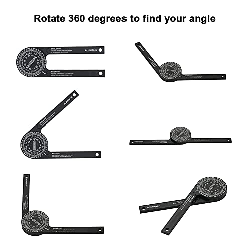 YOURCARE Miter Saw Protractor Angle Finder, 7 Inch Aluminum Miter Protractor, 360 Degree High Precision Miter Angle Finder, Angle Protractor Tool Woodworking, Crown Molding, Baseboard, Black (1 Pack)