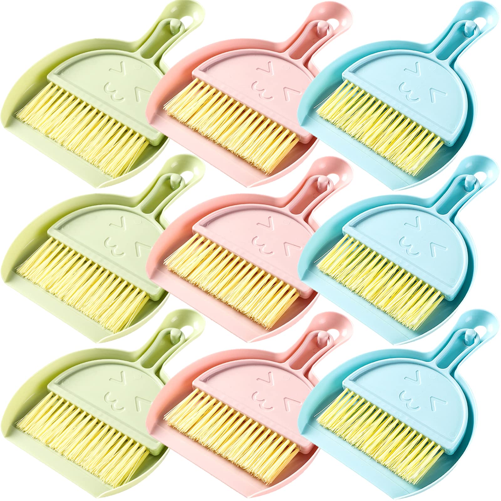 WUWEOT 9 Pack Small Broom and Dustpan Set, Clean Dust Pans with Brush, Hand Whisk Broom and Snap-on Dustpan Set with Hanger Hole