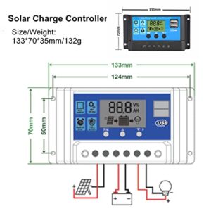 BONATECH 10A 20A 30A Solar Controller Street Light Intelligent System Charge Controller Solar Panel Charger Controller 12V/24V Multi-Function Adjustable LCD Display with Dual USB Port (YJSS10)