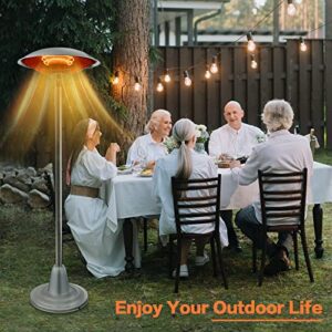 Electric patio Heater, Outdoor Patio Heater, Free-standing Heater with 2 Heating Modes, 750W/1500W, Dust &Waterproof IP65 Heater for Outdoor/Indoor, 30% Energy Saving,Tip-Over Protection,Silver