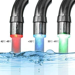 3 Pieces 3-Color Temperature Sensitive Gradient LED Water Faucet Light Water Stream Color Changing Faucet Tap Sink Faucet for Kitchen and Bathroom