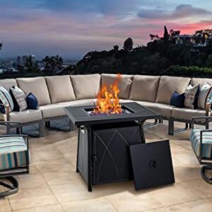 Gas Fire Pit Table 50,000 BTU Square Outdoor Propane Fire Pit Table Fireplace for Patio Garden Camping Outdoor Heating with Blue Fire Glass