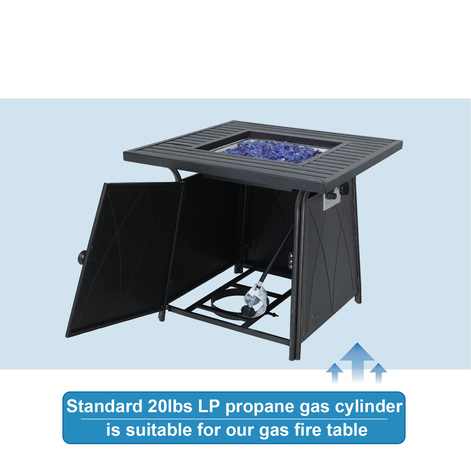 Gas Fire Pit Table 50,000 BTU Square Outdoor Propane Fire Pit Table Fireplace for Patio Garden Camping Outdoor Heating with Blue Fire Glass