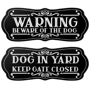 moxweyeni 2 pieces dog sign for fence beware of warning signs metal aluminum funny rustic dog in yard keep gate closed wall door sign