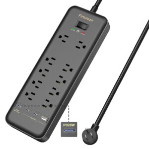 surge protector power strip with usb, silicone extension cord with 10 outlets 3 usb charging ports and 1 usb-c charging port, 1875w/15a overload surge protection, gift for mother's day