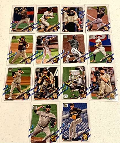 2021 Topps Series 2 Baseball San Diego Padres Base MLB Hand Collated Team Set in Near Mint to Mint Condition of 14 Cards Wil Myers(#332), Ryan Weathers(#335), Yu Darvish(#357), Jake Cronenworth(#371), Luis Campusano(#381), Ha-Seong Kim(#398), Tommy Pham(#