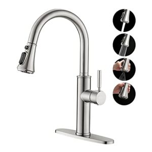 kitchen faucet, kitchen sink faucet, 4 functions spray head, sink faucet, four modes pull-down kitchen faucets, bar kitchen faucet, brushed nickel, stainless steel, rulia rb1035