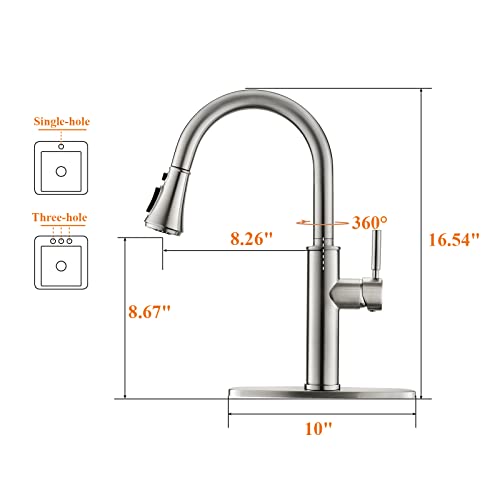 Kitchen Faucet, Kitchen Sink Faucet, 4 Functions Spray Head, Sink Faucet, Four Modes Pull-Down Kitchen Faucets, Bar Kitchen Faucet, Brushed Nickel, Stainless Steel, RULIA RB1035