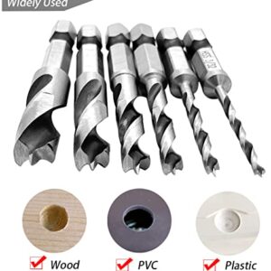 Saipe 6pcs 1/4" Quick Change Hex Shank Wood Brad Point Stubby Short Drill Bit Set HSS 4241 Woodworking Drill for Right Angle Drill and Used in Tight Spaces