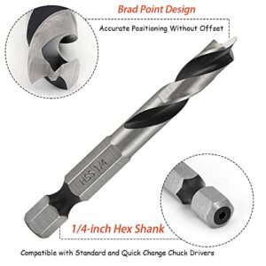 Saipe 6pcs 1/4" Quick Change Hex Shank Wood Brad Point Stubby Short Drill Bit Set HSS 4241 Woodworking Drill for Right Angle Drill and Used in Tight Spaces