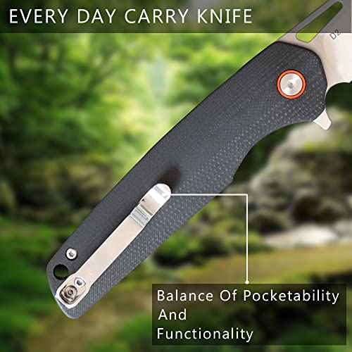 MANCROZ MC145 Folding Pocket Knife,D2 Blade G10 Handle with Clip EDC Knife,Ball Bearings Pivot, Camping Hunting Fishing Flipper Opening Knife