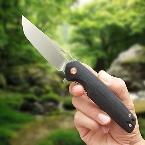 MANCROZ MC145 Folding Pocket Knife,D2 Blade G10 Handle with Clip EDC Knife,Ball Bearings Pivot, Camping Hunting Fishing Flipper Opening Knife