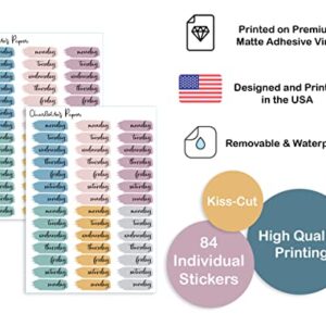 Date Covers 12 weeks, Day of the Week Stickers, Decorative Planning Stickers, 84 Stickers 1.5" in Length, Multicolor