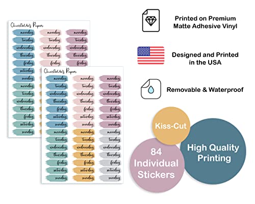 Date Covers 12 weeks, Day of the Week Stickers, Decorative Planning Stickers, 84 Stickers 1.5" in Length, Multicolor