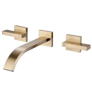 rbrohant brushed brass wall mount bathroom faucet brushed gold bathroom sink faucet, 2 handles, wall mounted, rough-in valve included, rb0997