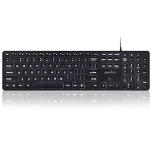 perixx periboard-331 wired backlit usb keyboard, slim design with big font keys, white illuminated led, us english layout