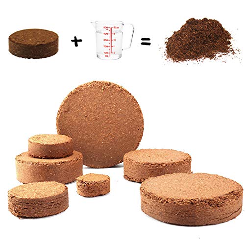 MCDSAJ Compressed Coco Coir Fiber Potting Soil,Plant Starter Pellets,Coconut Soil for Bonsai, Herbs, Plants, Flowers and Vegetables (50mm-10pcs), Brown